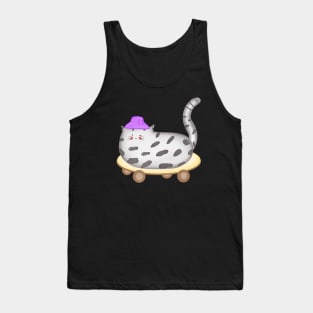 Cute little fat cat on skateboard Tank Top